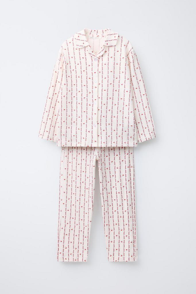 Піжама-двійка сорочка та штани з принтом вишень і квітів