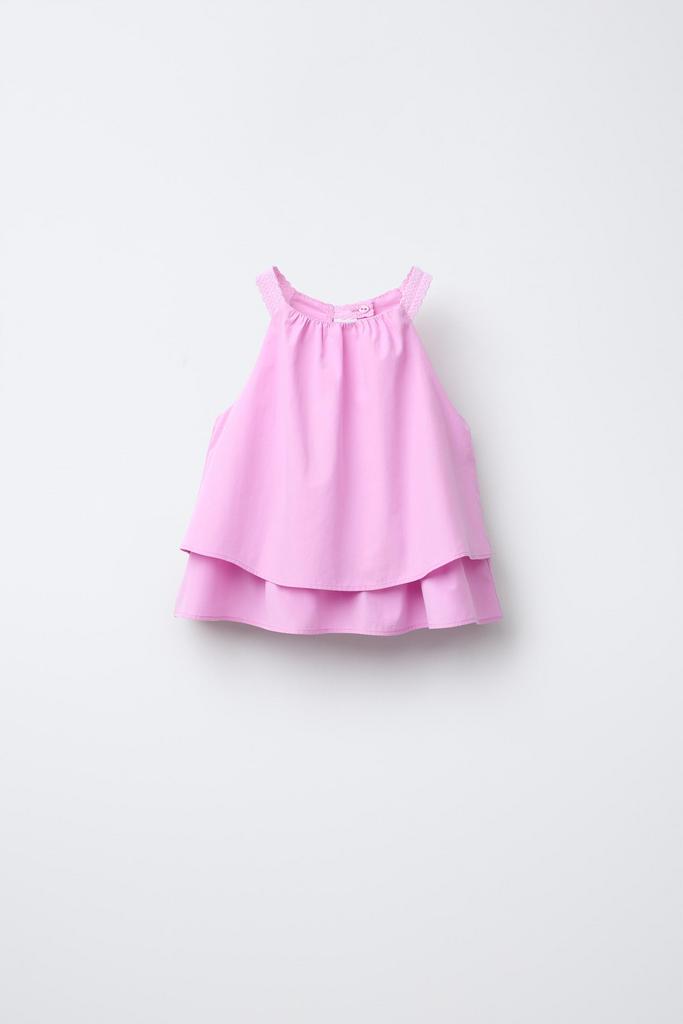 Попліновий топ із двома воланами та мереживом Рожевий