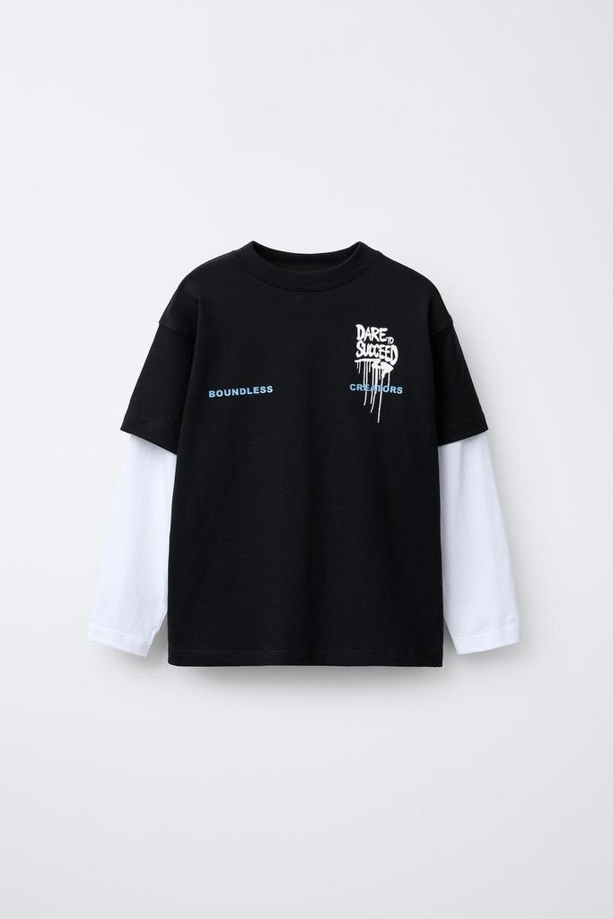 Лонгслів з подвійними рукавами  та графіті