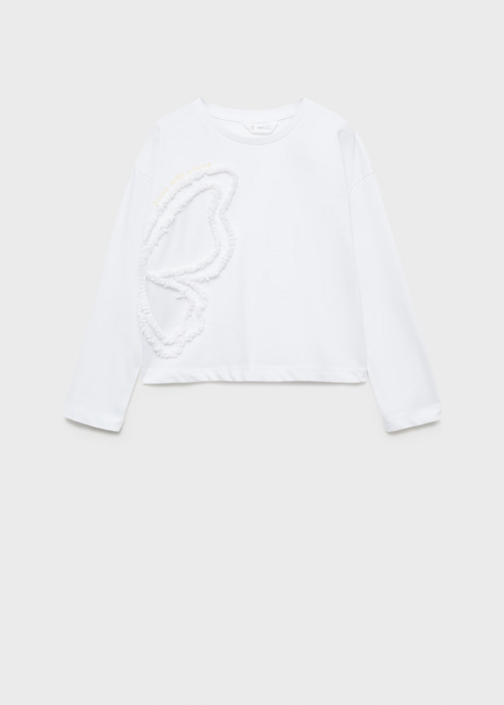 Лонгслів білий з фактурною 3D-аплікацією