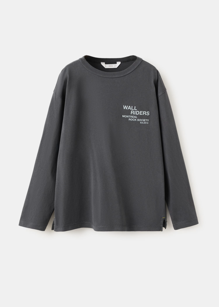 Сірий бавовняний лонгслів з написом