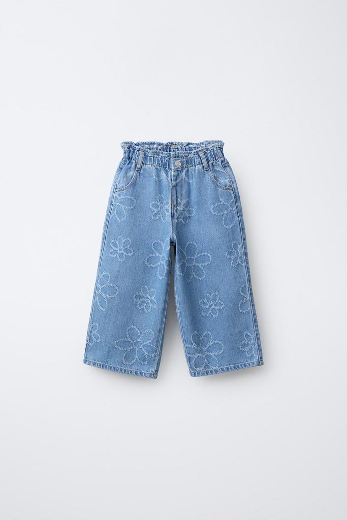 Джинси WIDE LEG з вишитими  квітами Блакитний