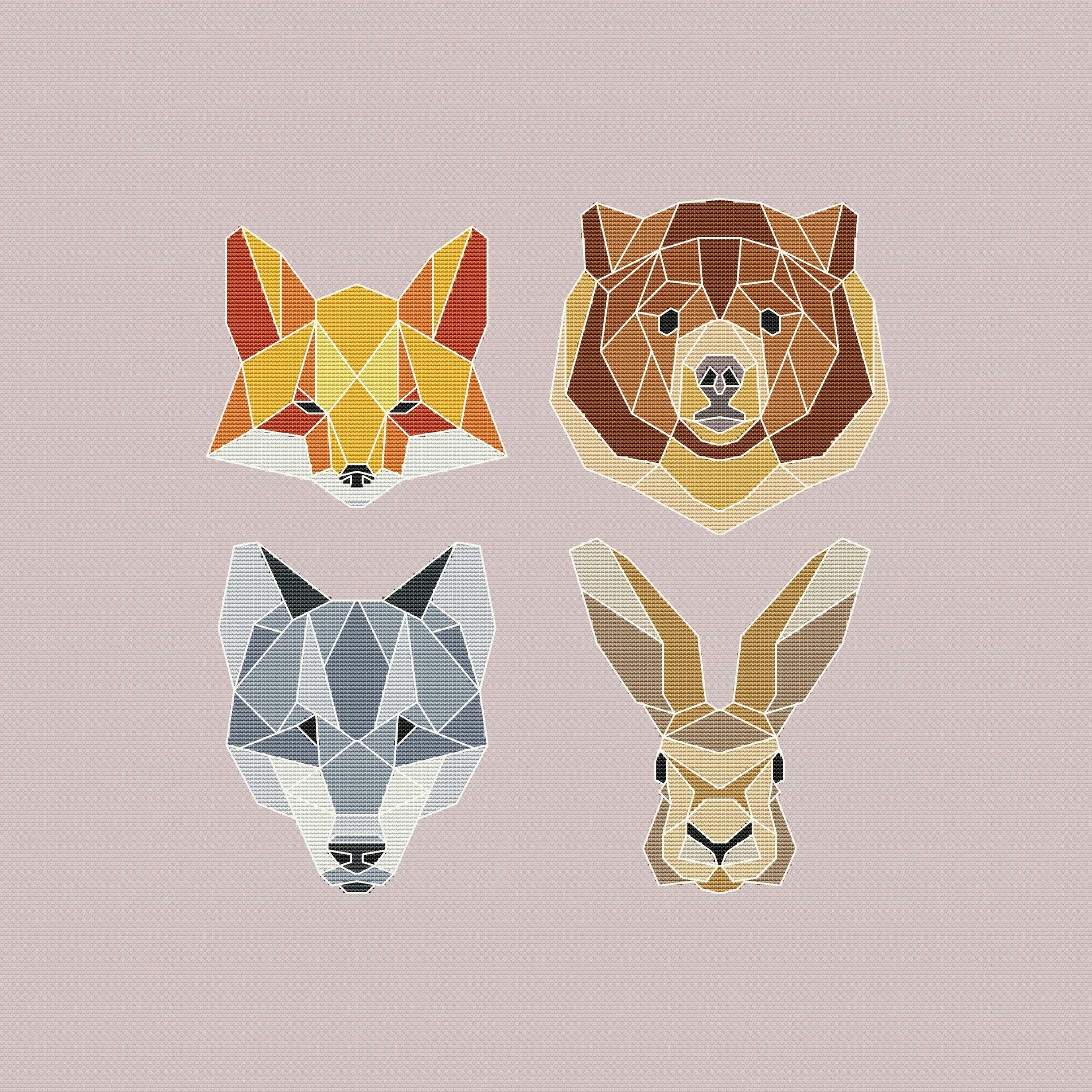 Geometric bear - cross stitch pattern