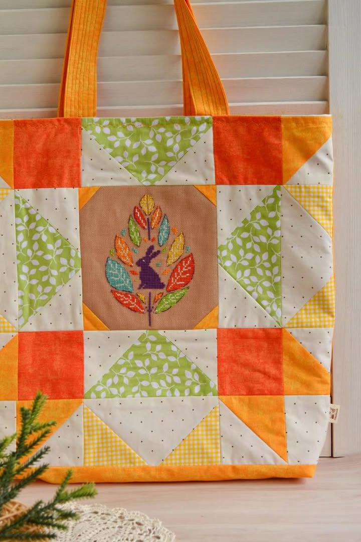 Autumn leaves with animals set - cross stitch pattern
