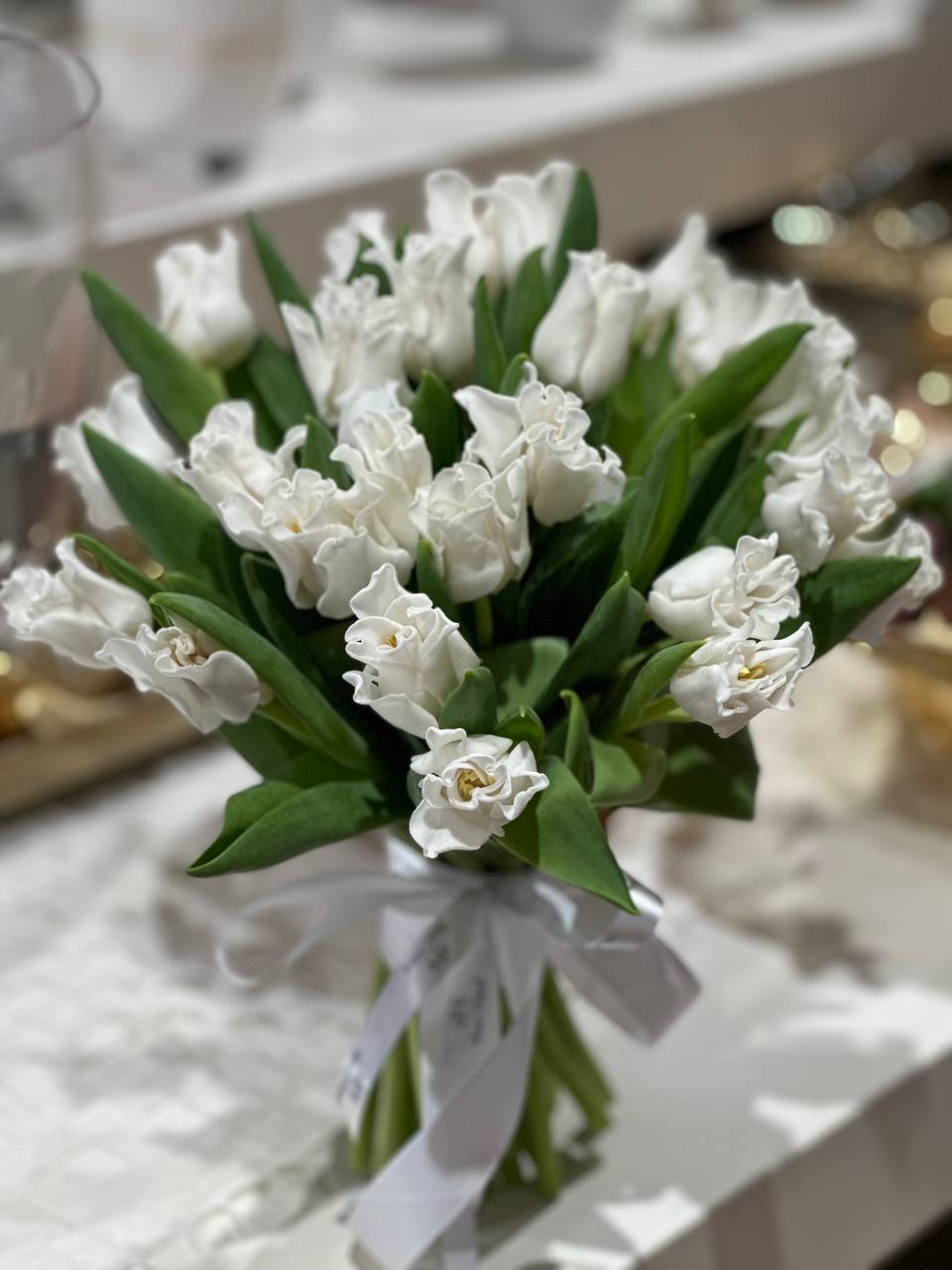Mono bouquet white tulips