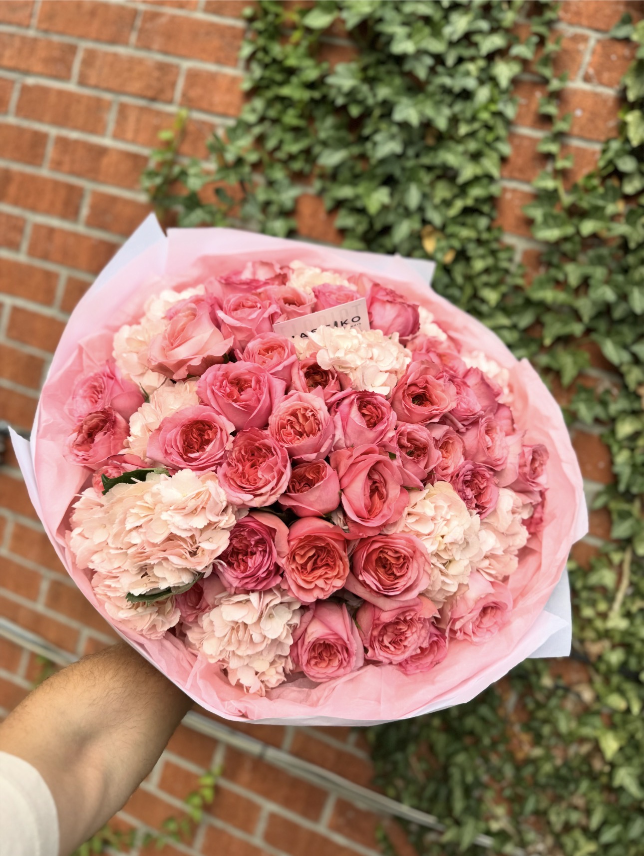 MIX Bouquet Pink Roses + Pink Hydrangeas