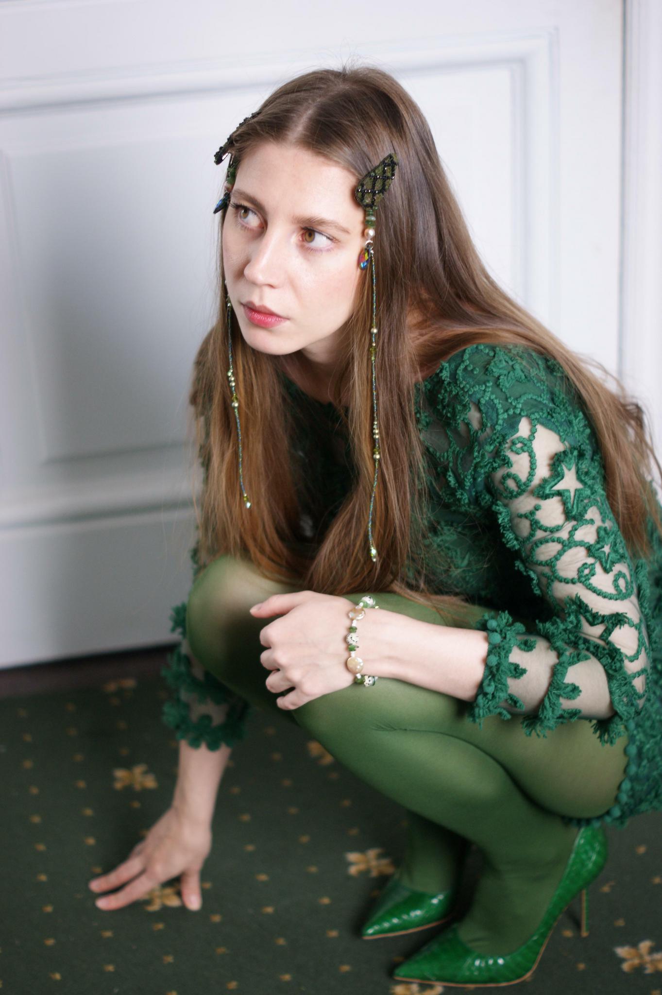парный комплект накосницы "Green drop" + заколки "Вторая кожа"