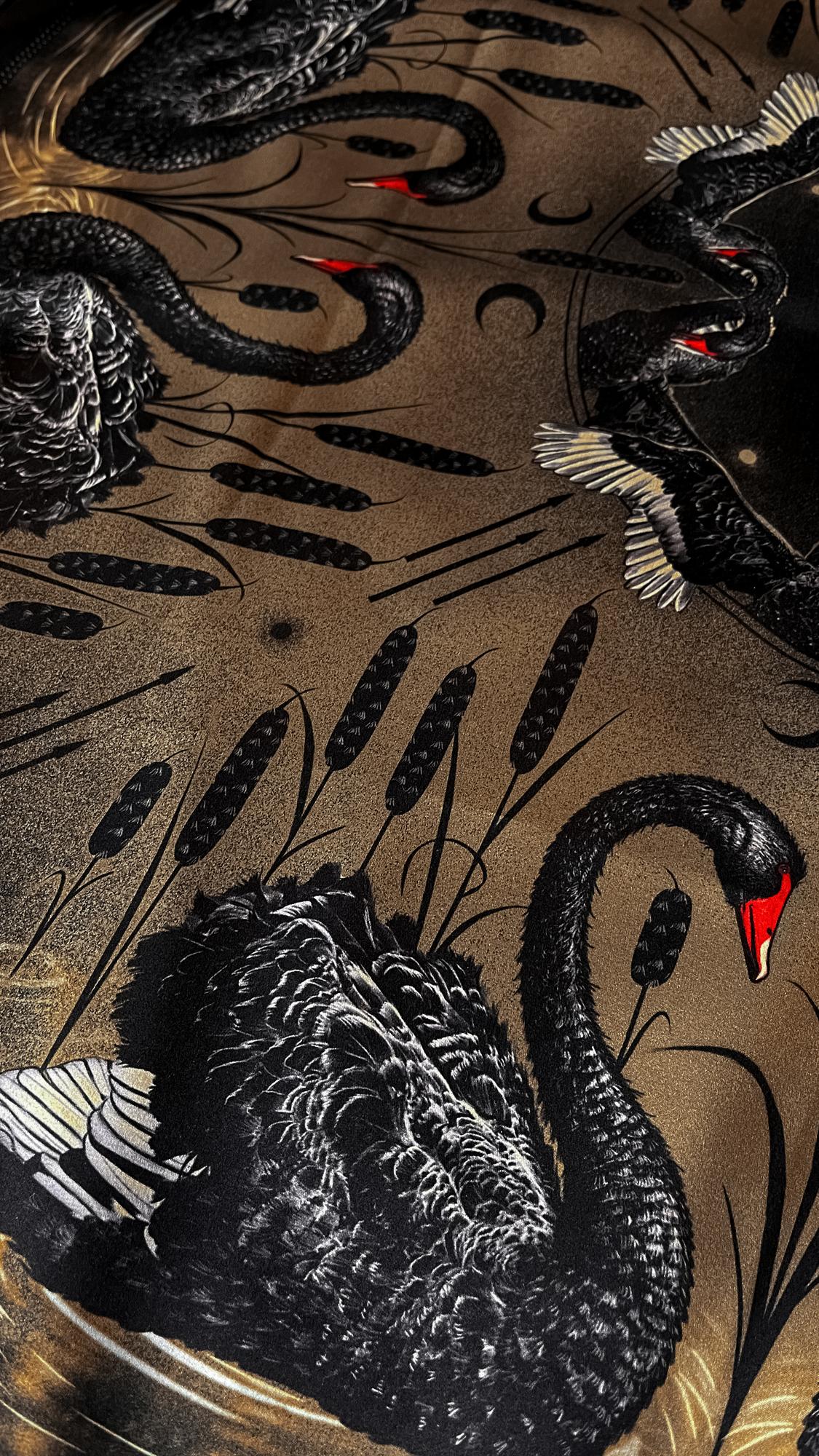 Платок "Черные лебеди" Медь