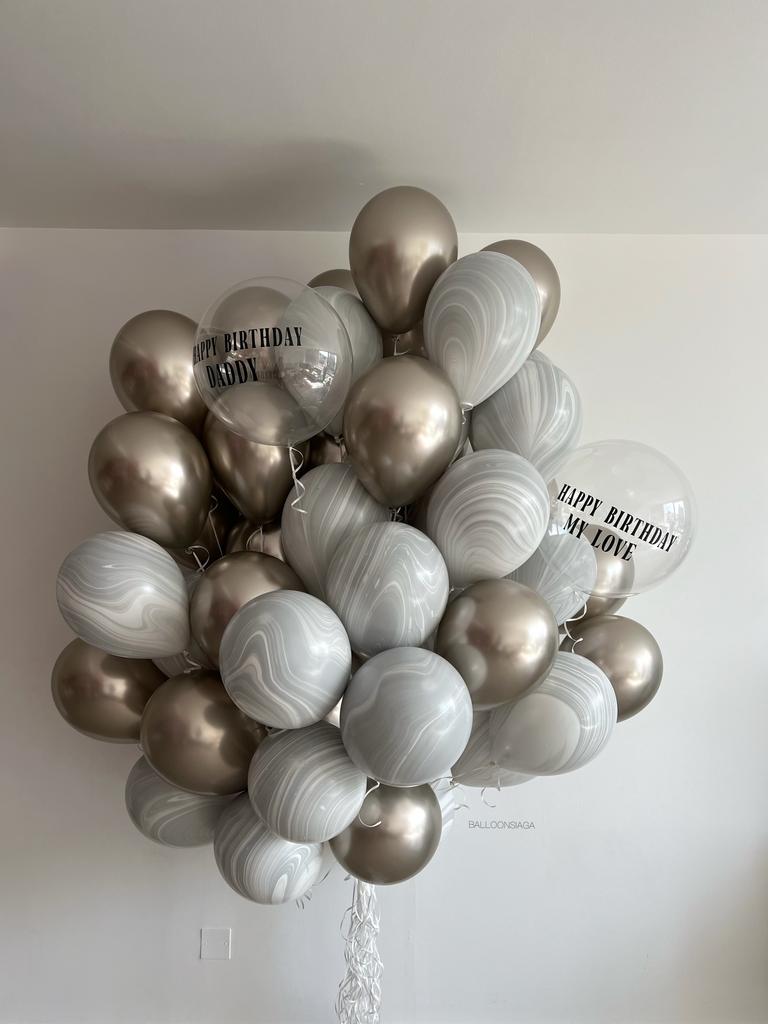 Champagne and marble balloon bunch
