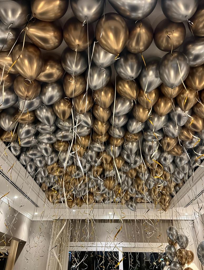 Silver and Gold chrome balloons ceiling