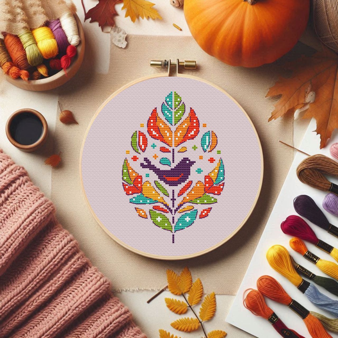 Листочок з пташкою