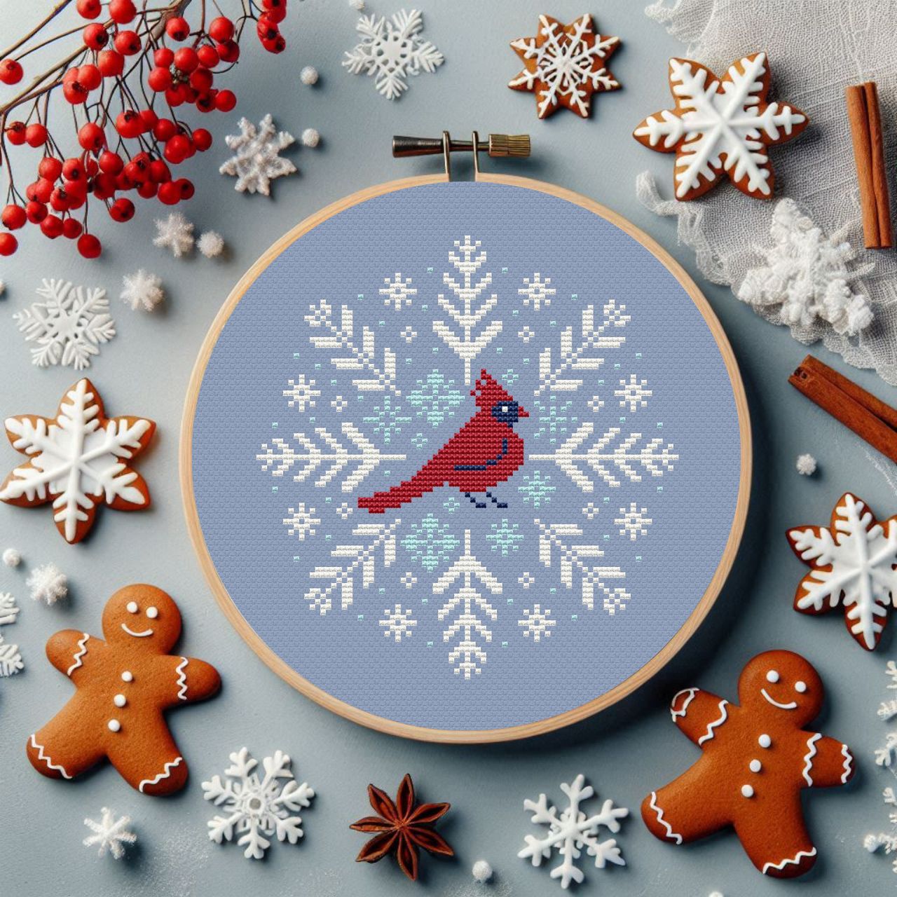 Сніжинка з кардиналом