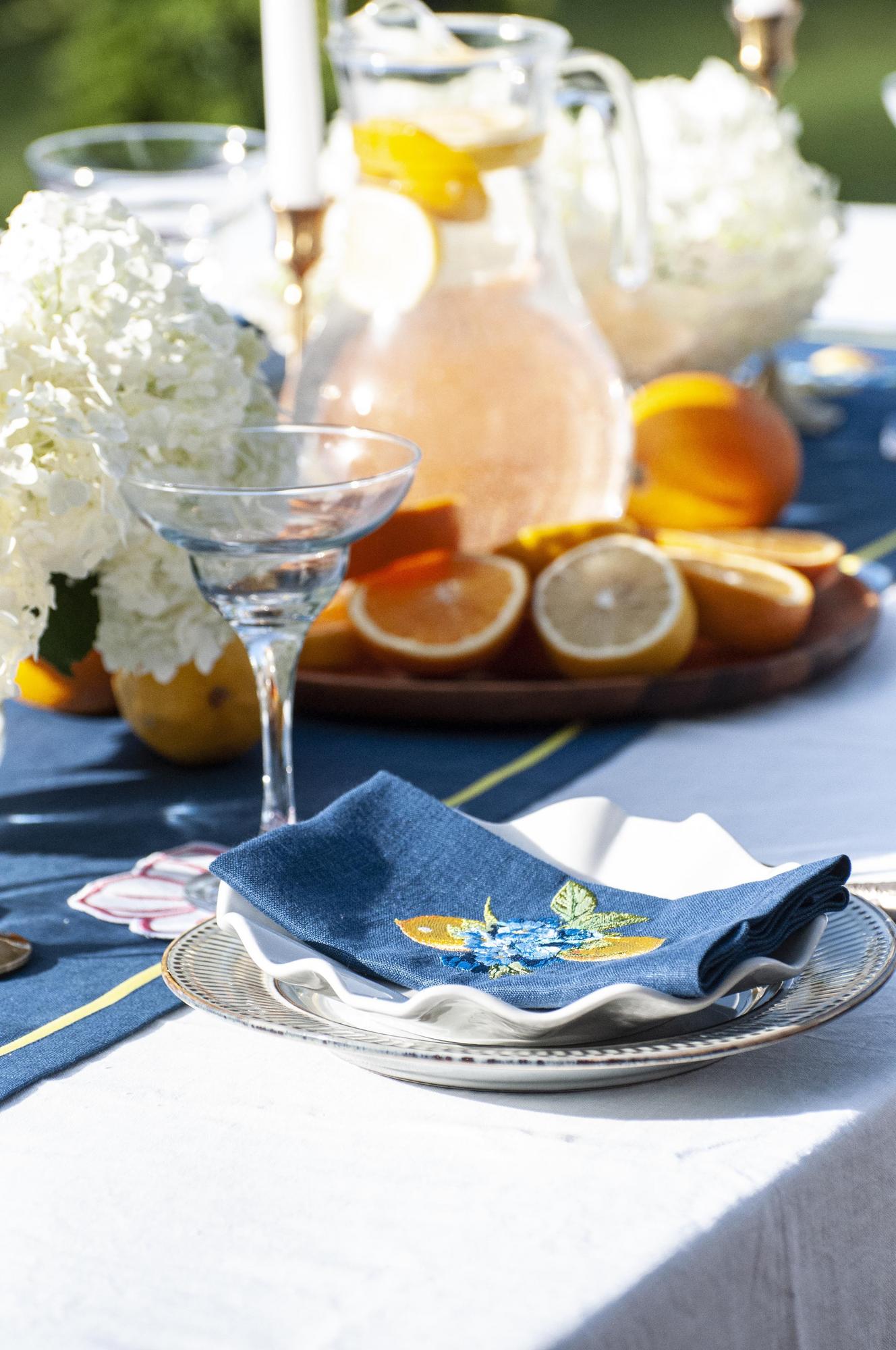 Комплект салфеток оттенок Океан с вышивкой Лимоны