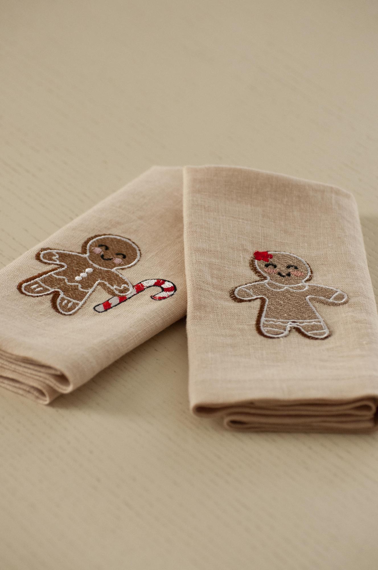 Комплект салфеток оттенок Песок с вышивкой Пряничный Человечек