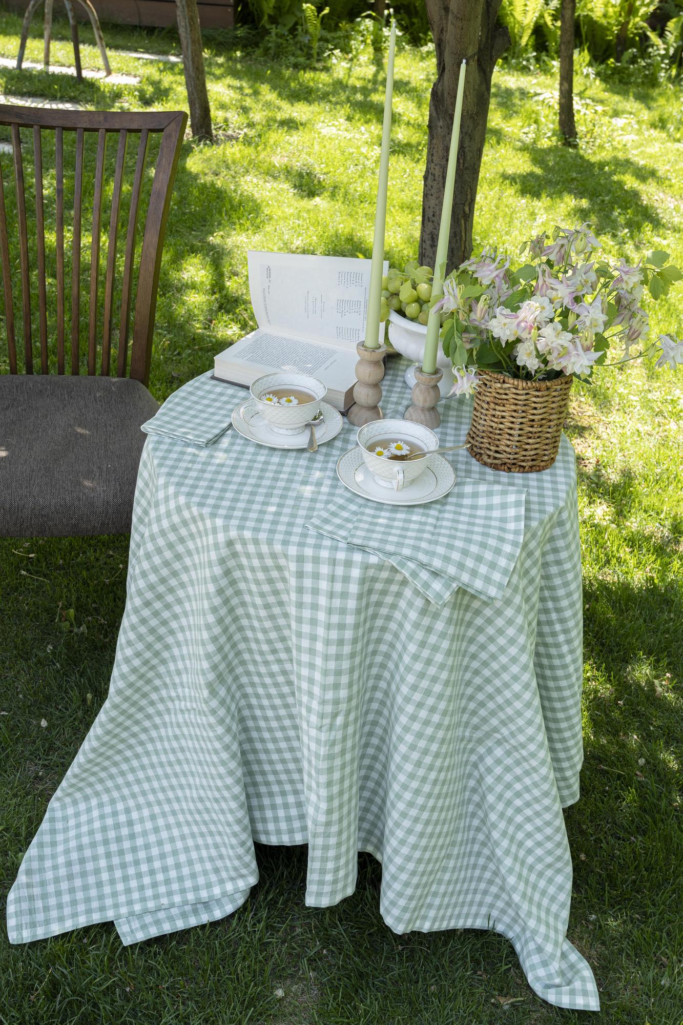 Скатерть хлопковая, зеленая клетка