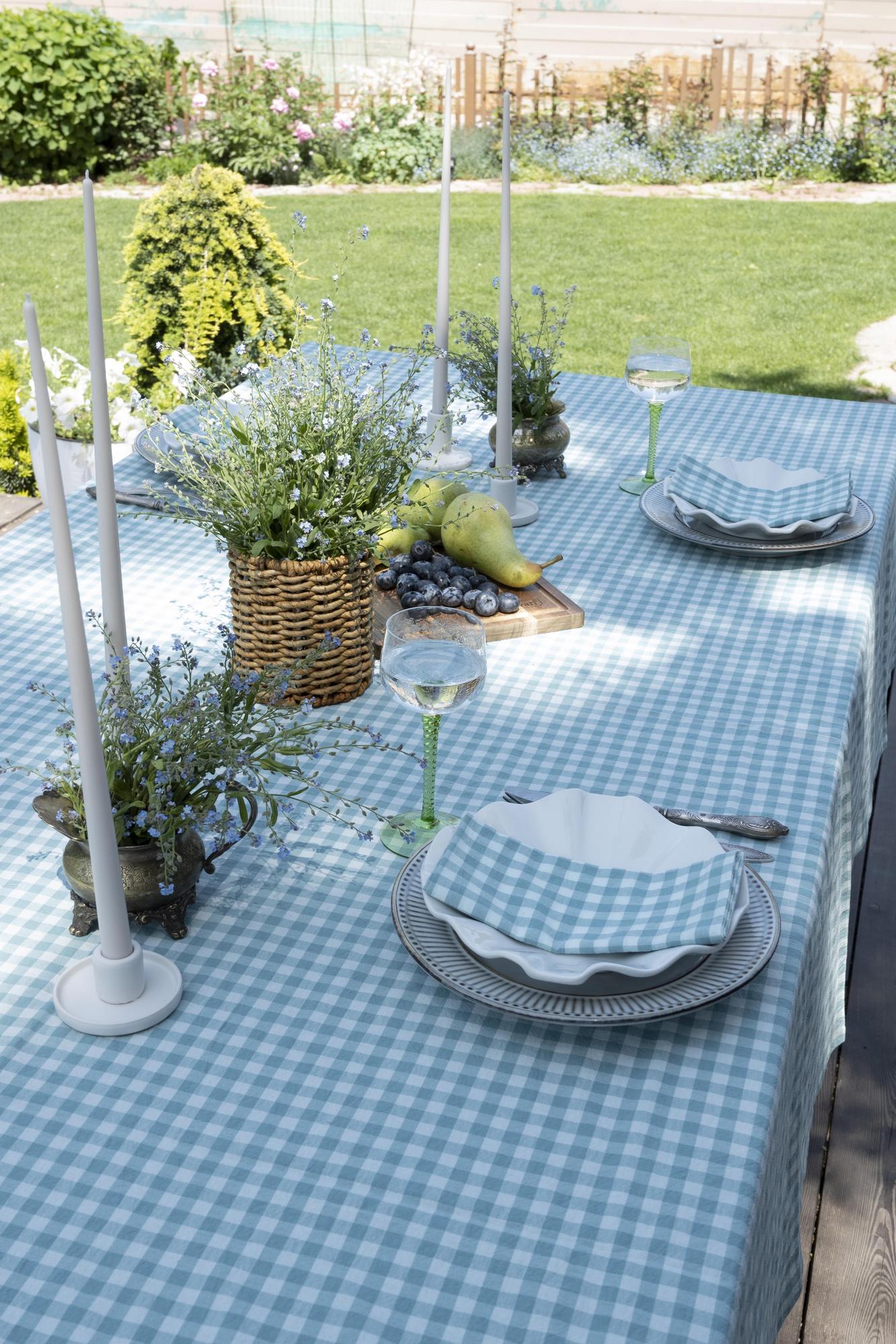 Скатерть хлопковая, сине-зеленая клетка