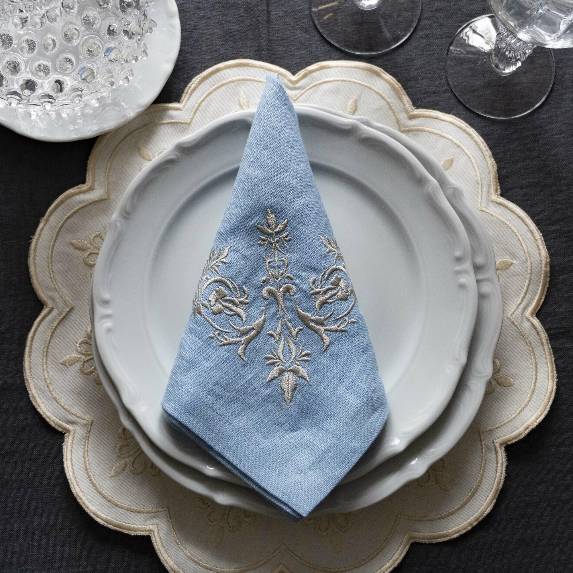 Комплект салфеток оттенок Аквамарин с вышивкой
