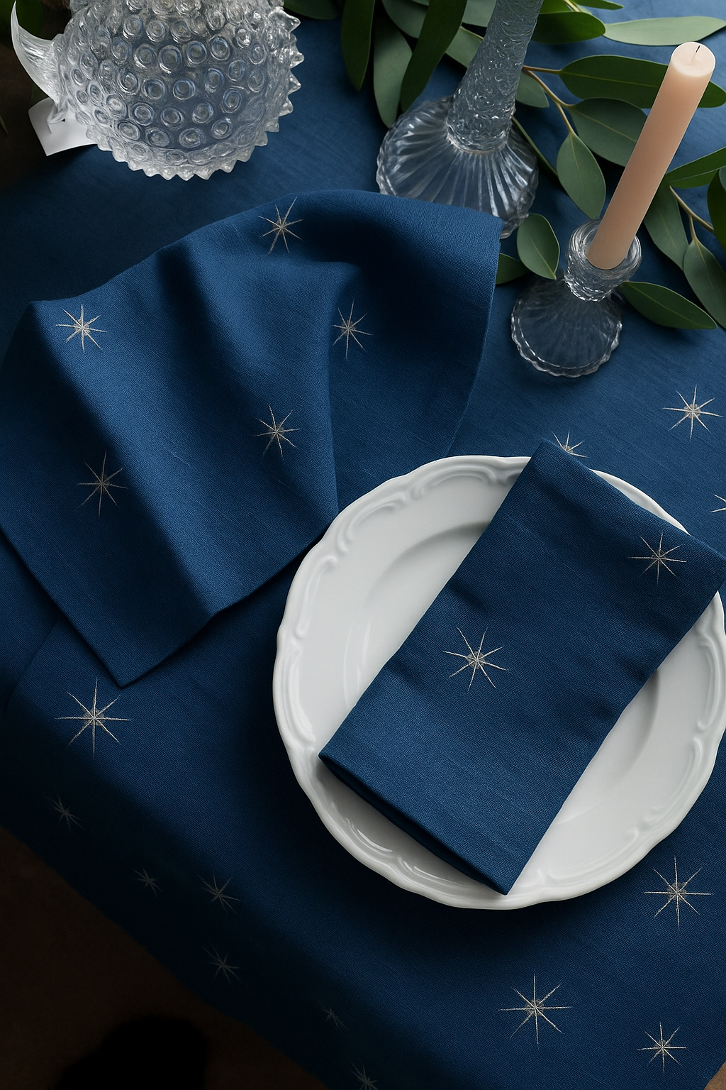 Комплект салфеток оттенок Океан с вышивкой Звезды