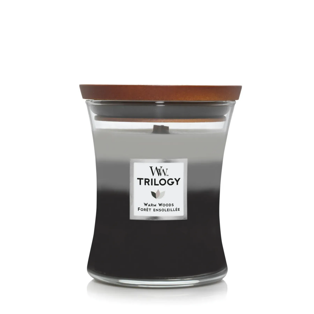 Woodwick Medium Trilogy Warm Woods - Ароматична свічка, 275г