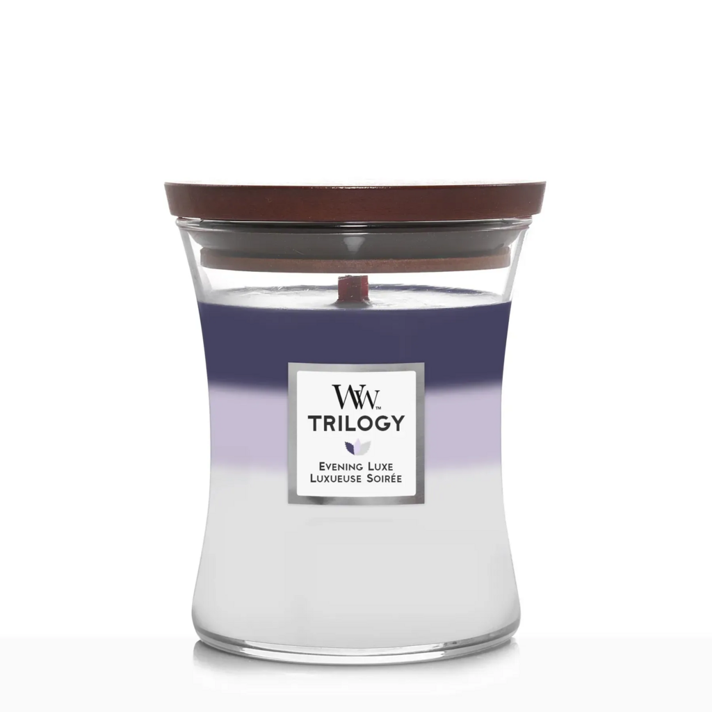 Woodwick Medium Evening Luxe Trilogy - Ароматична свічка, 275г