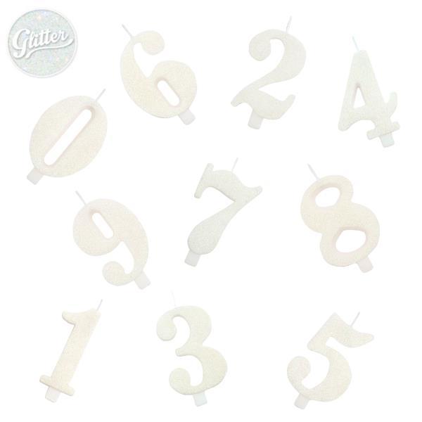 Balta svecīte - cipars, spīdīga