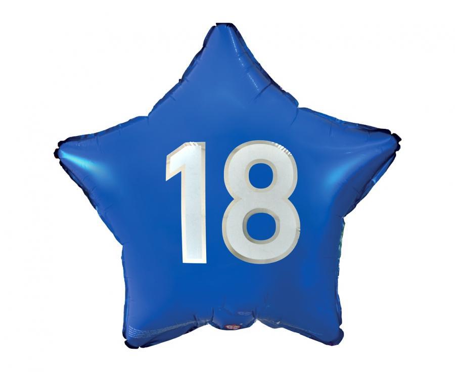 Folija balons ar ciparu 18, zils, 45 cm