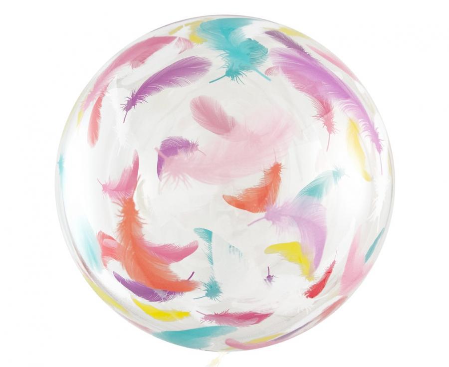 Balons apaļš caurspīdīgs ar zīmētām spalvām, 50 cm