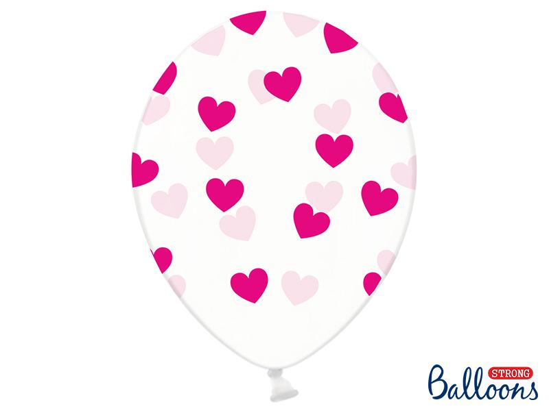 Lateksa baloni caurspīdīgi "Magenta Hearts", 1 gab