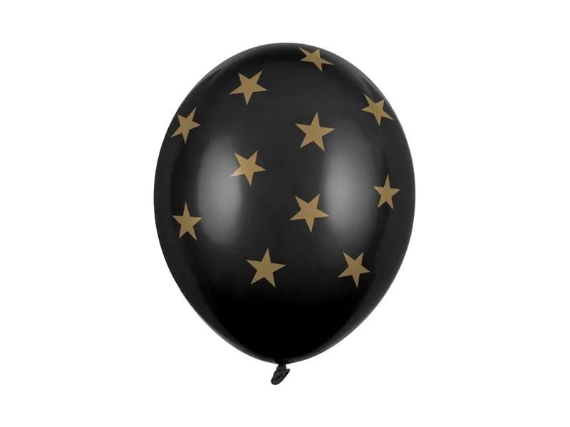 Lateksa baloni melni "Gold Stars", 1 gab