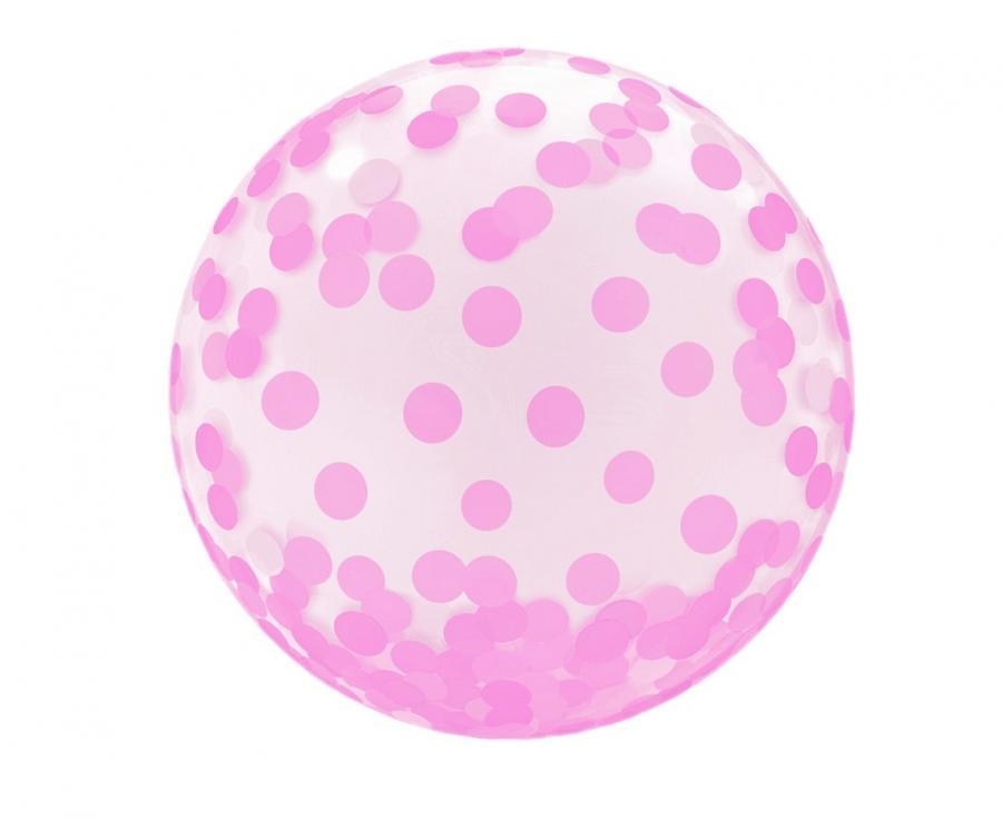 Balons apaļš caurspīdīgs ar zīmētiem rozā apļiem, 40 cm