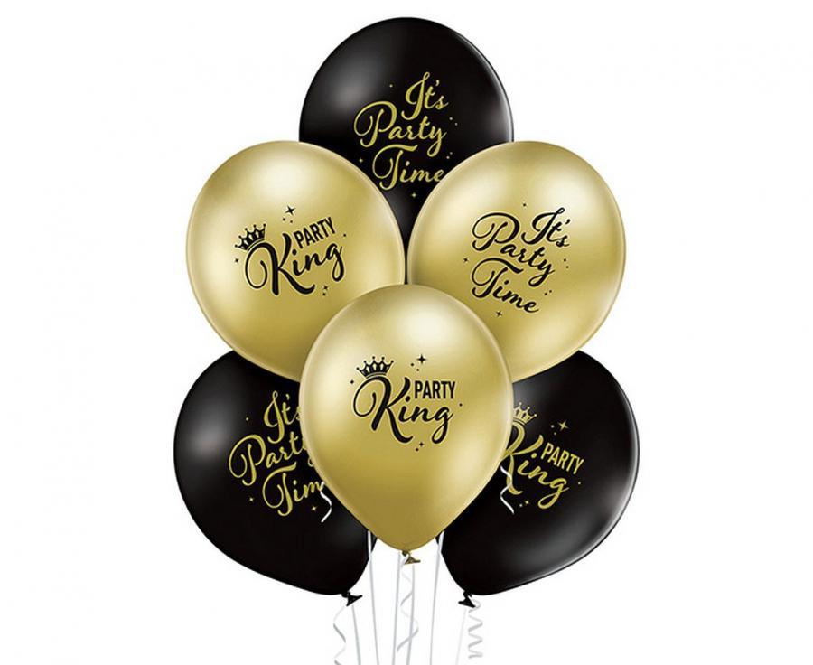 Lateksa baloni hromēti ar uzrakstu "Party King" 1 gab