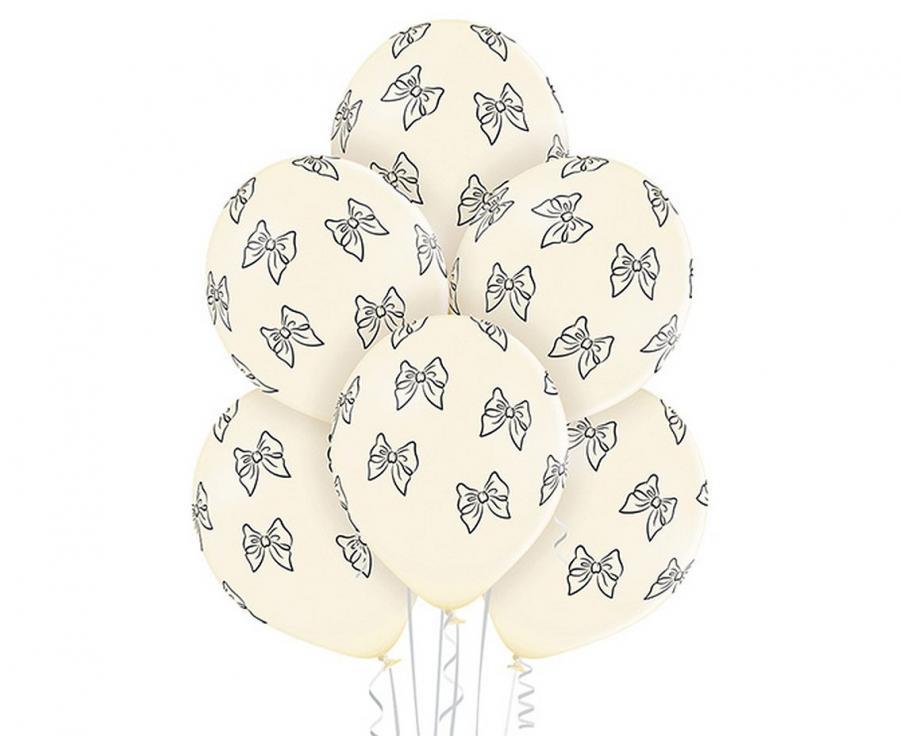 Lateksa balons krēmkrāsā ar bantītēm, 1 gab