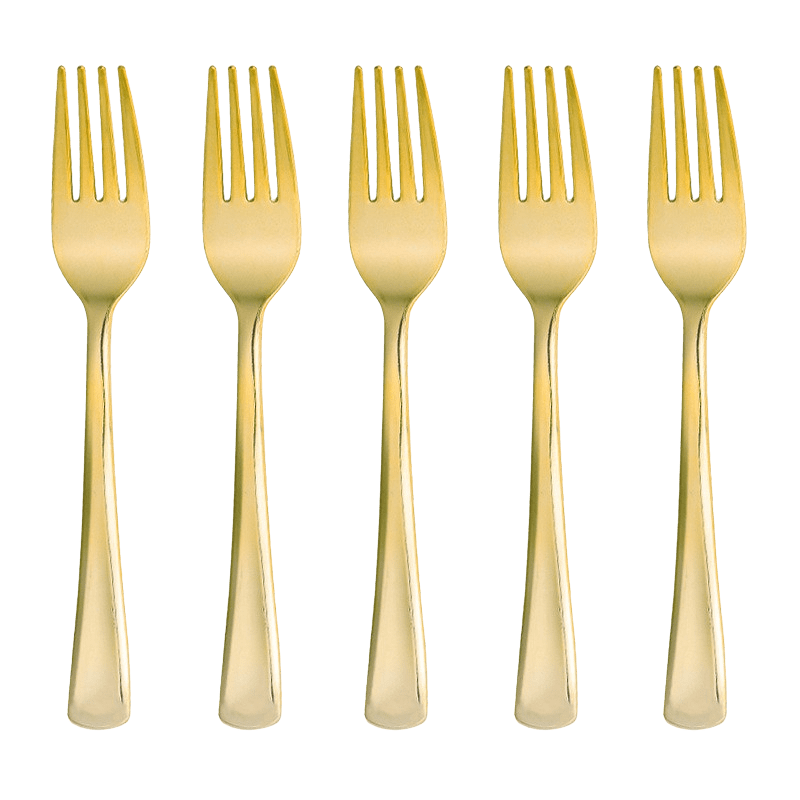 Plastmasas dakšas zelta, spīdīgas,  10 gab