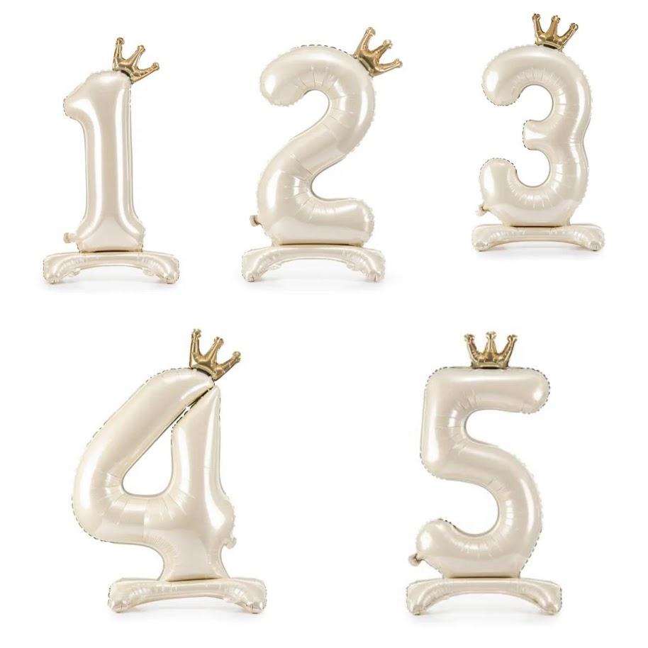 Stāvošs folijas balons-cipars ar kroni, bēšs , 84 cm