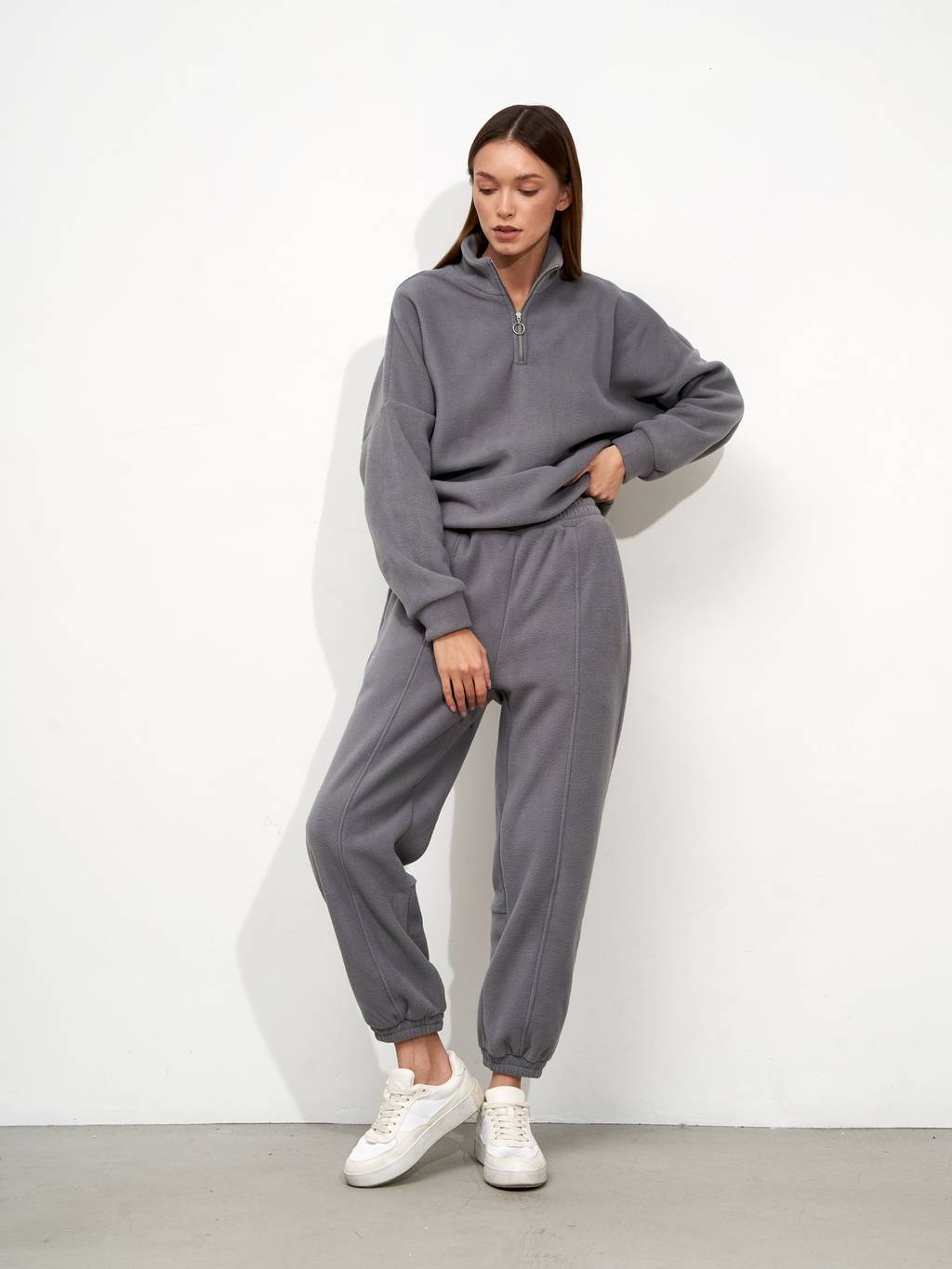 Худи из флиса в стиле oversize на молнии GREY