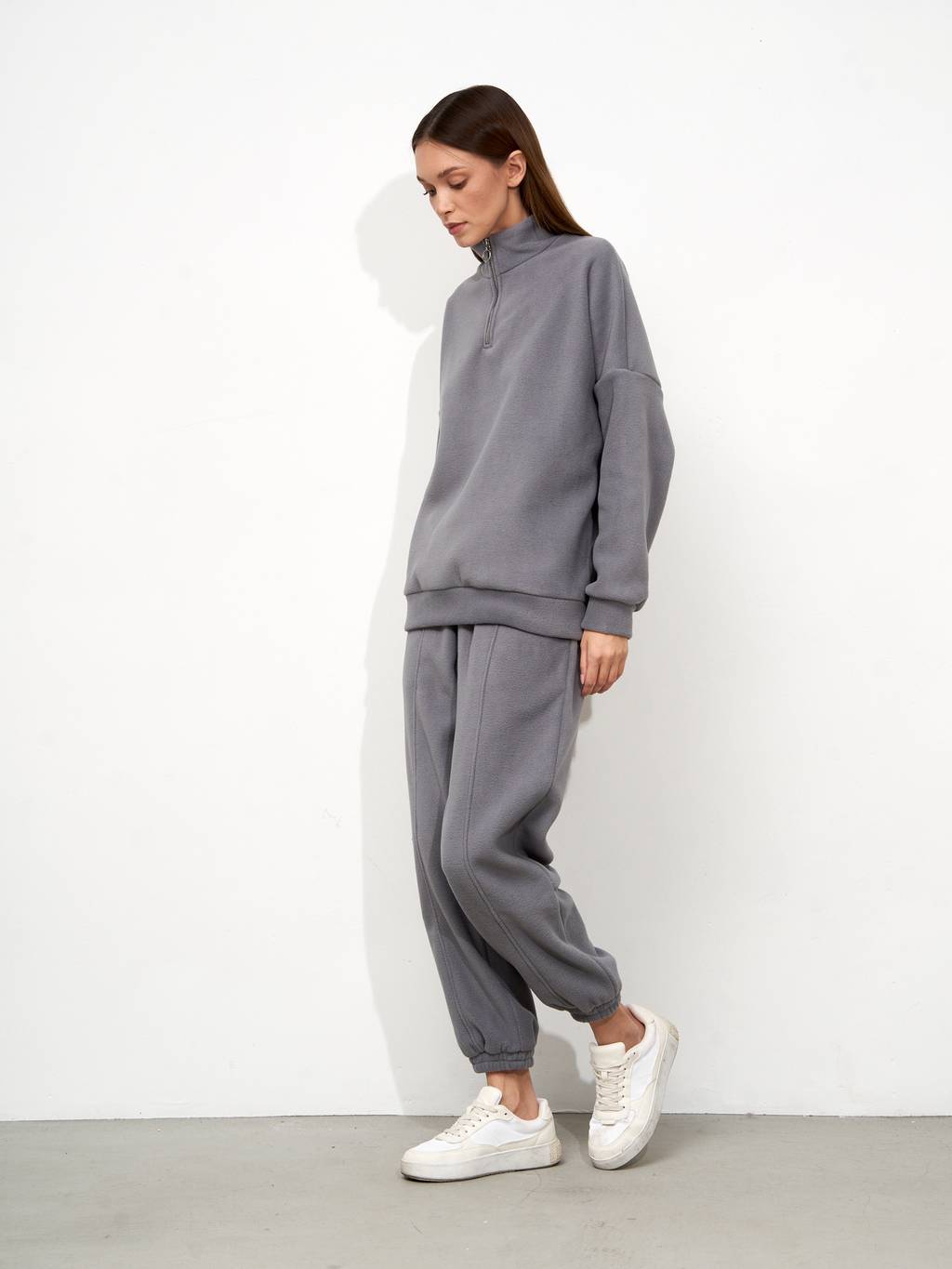 Худи из флиса в стиле oversize на молнии GREY