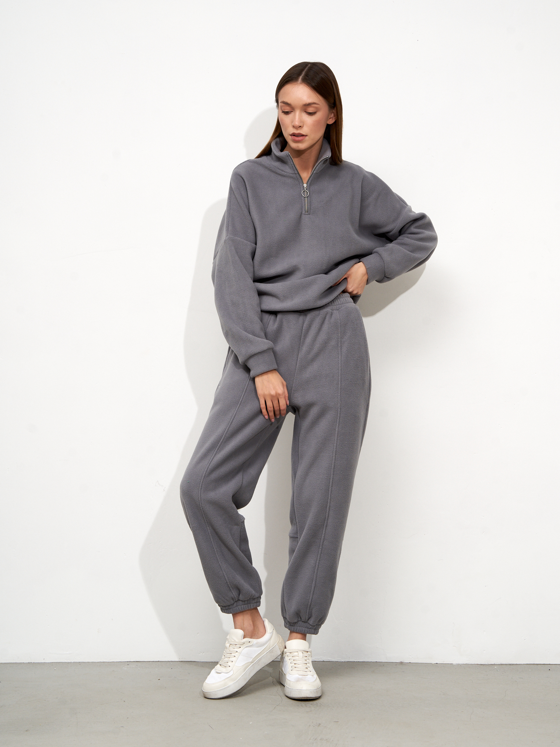 Худи из флиса в стиле oversize на молнии GREY