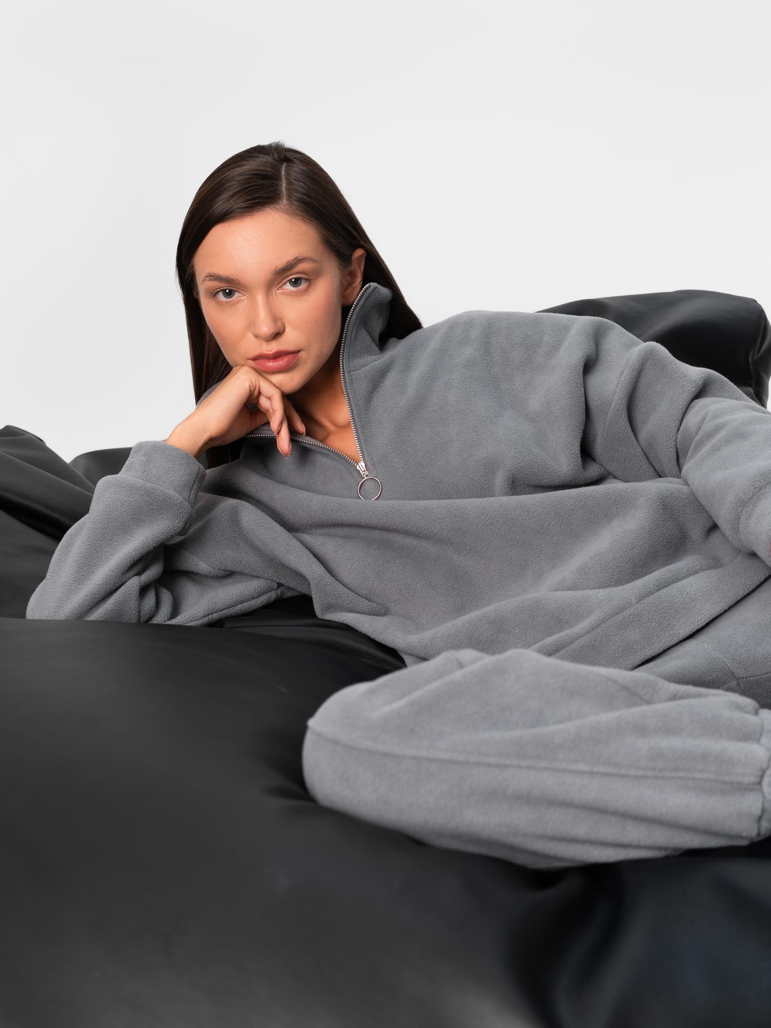 Худи из флиса в стиле oversize на молнии GREY