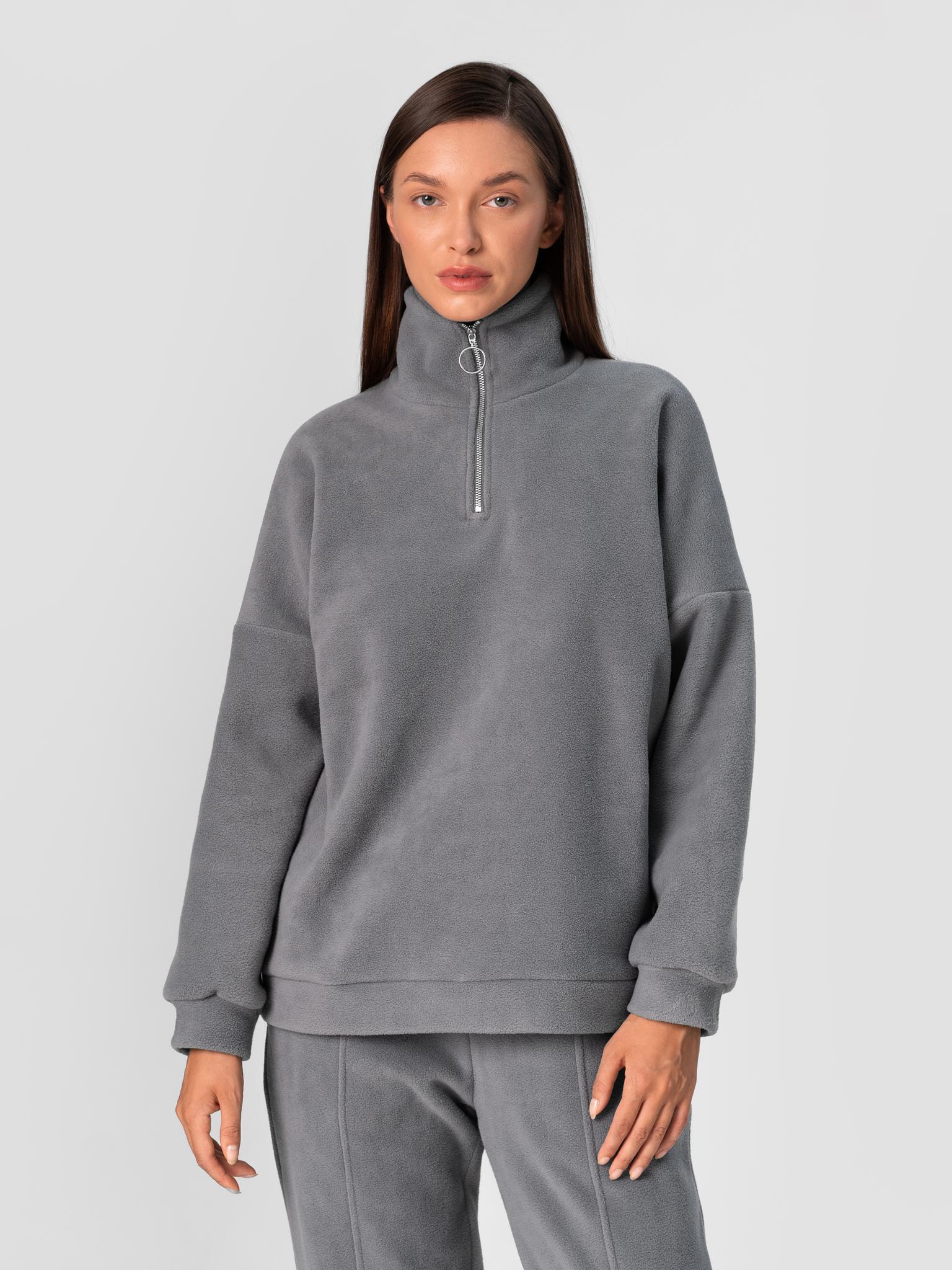 Худи из флиса в стиле oversize на молнии GREY