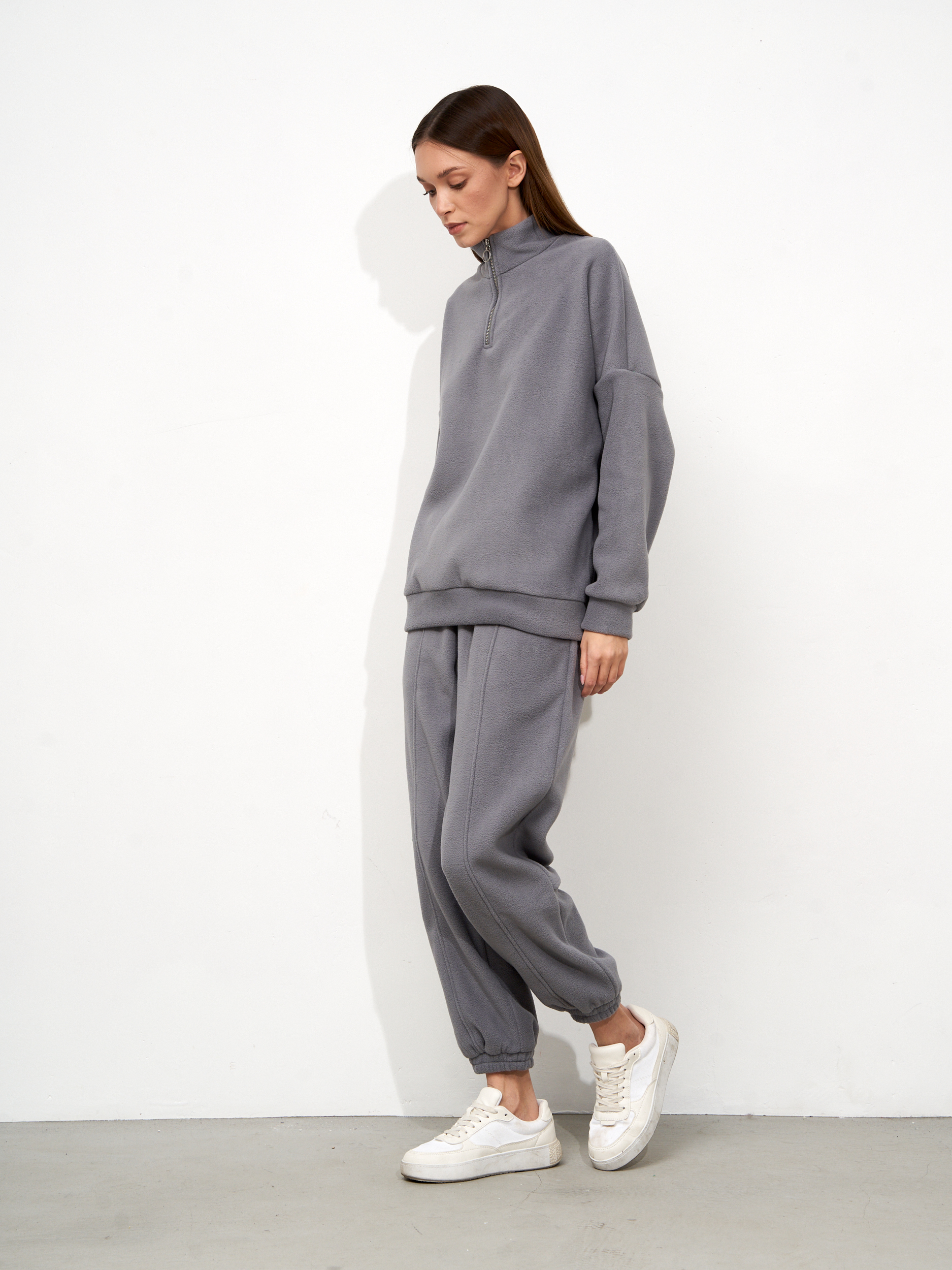 Худи из флиса в стиле oversize на молнии GREY
