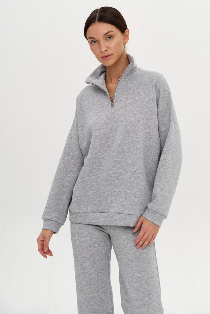 Cвитшот в стиле oversize на молнии Gray melange