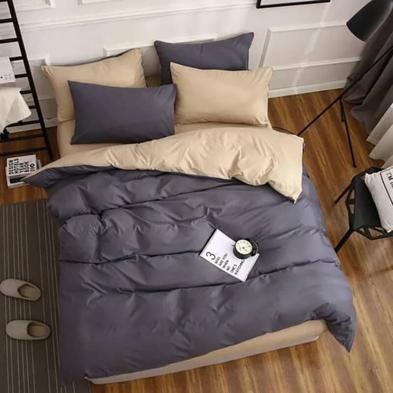 підліткова постільна білизна ранфорс графтового кольору комбі з кремовим