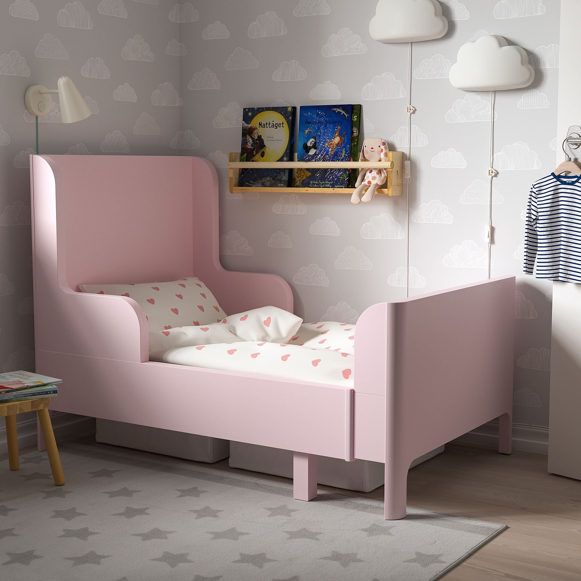 BUSUNGE IKEA Раздвижная кровать, светло-розовый 80x200 см