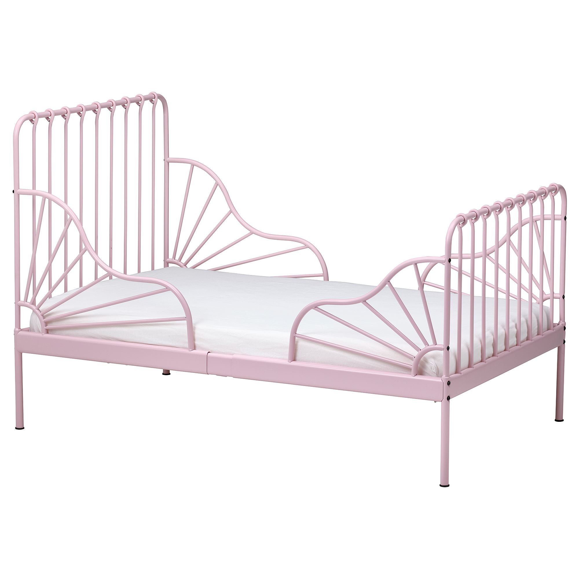 MINNEN/LUROY IKEA Раздвижная кровать с реечным дном, светло-розовый 80x200 см