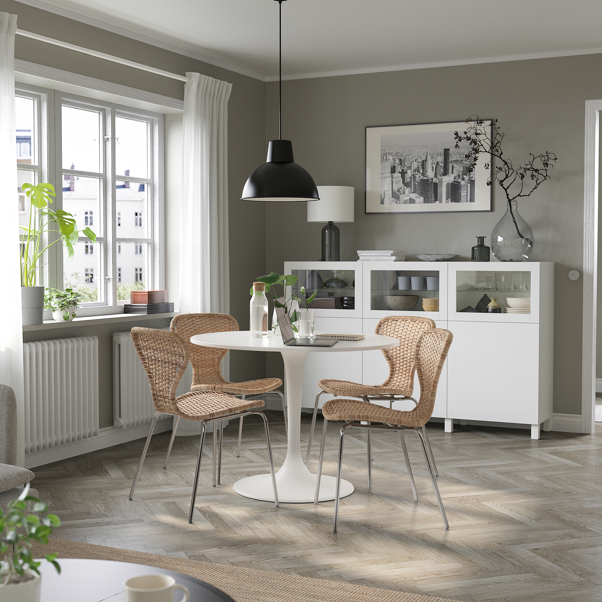 DOCKSTA IKEA Masa, dairəvi, ağ, 103 sm, 4 nəfərlik
