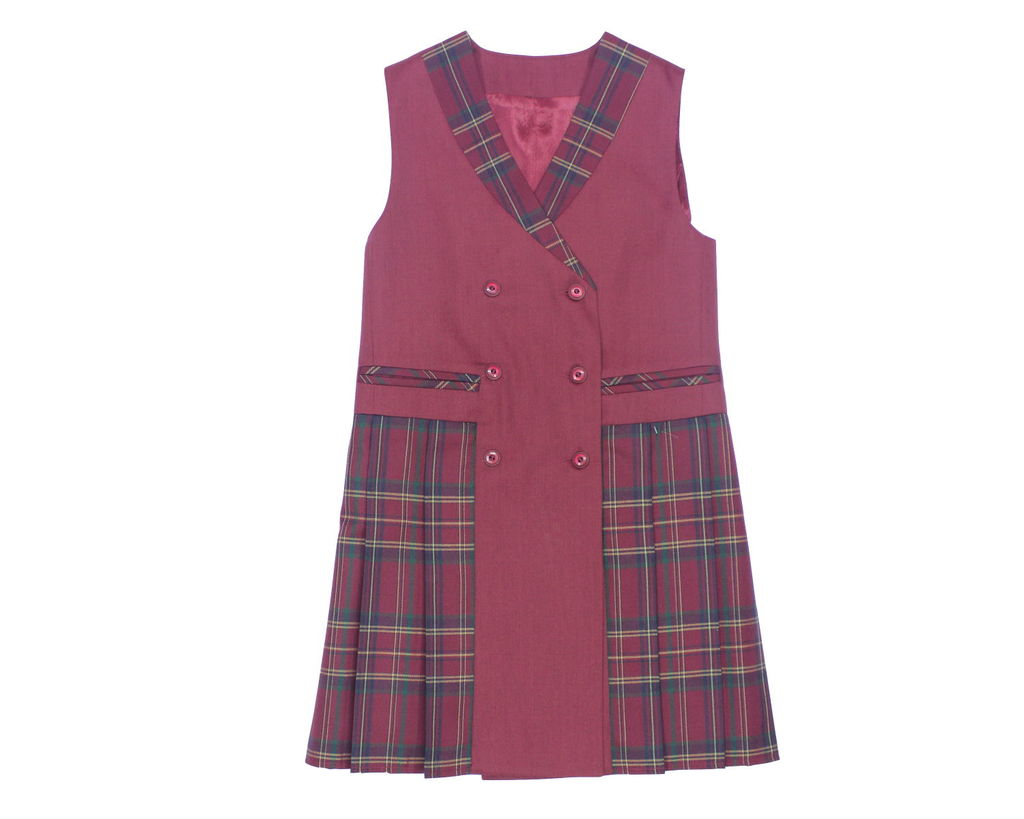BURGUNDY DOUBLE BREASTED PINAFORE, MODEL 135