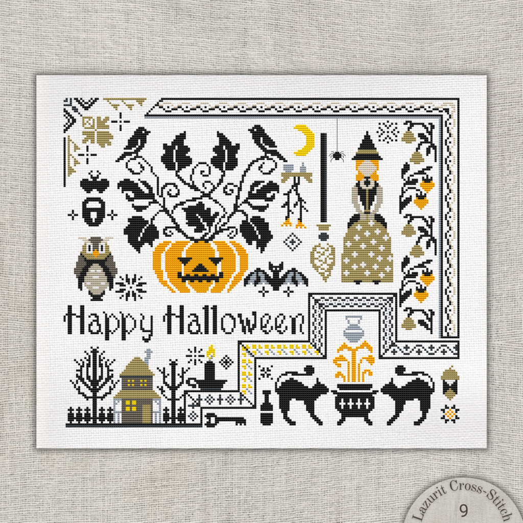 Spooky Cross Stitch Pattern Set for Halloween: Witch, Pumpkin, Trick or Treat, Magic & Fun!