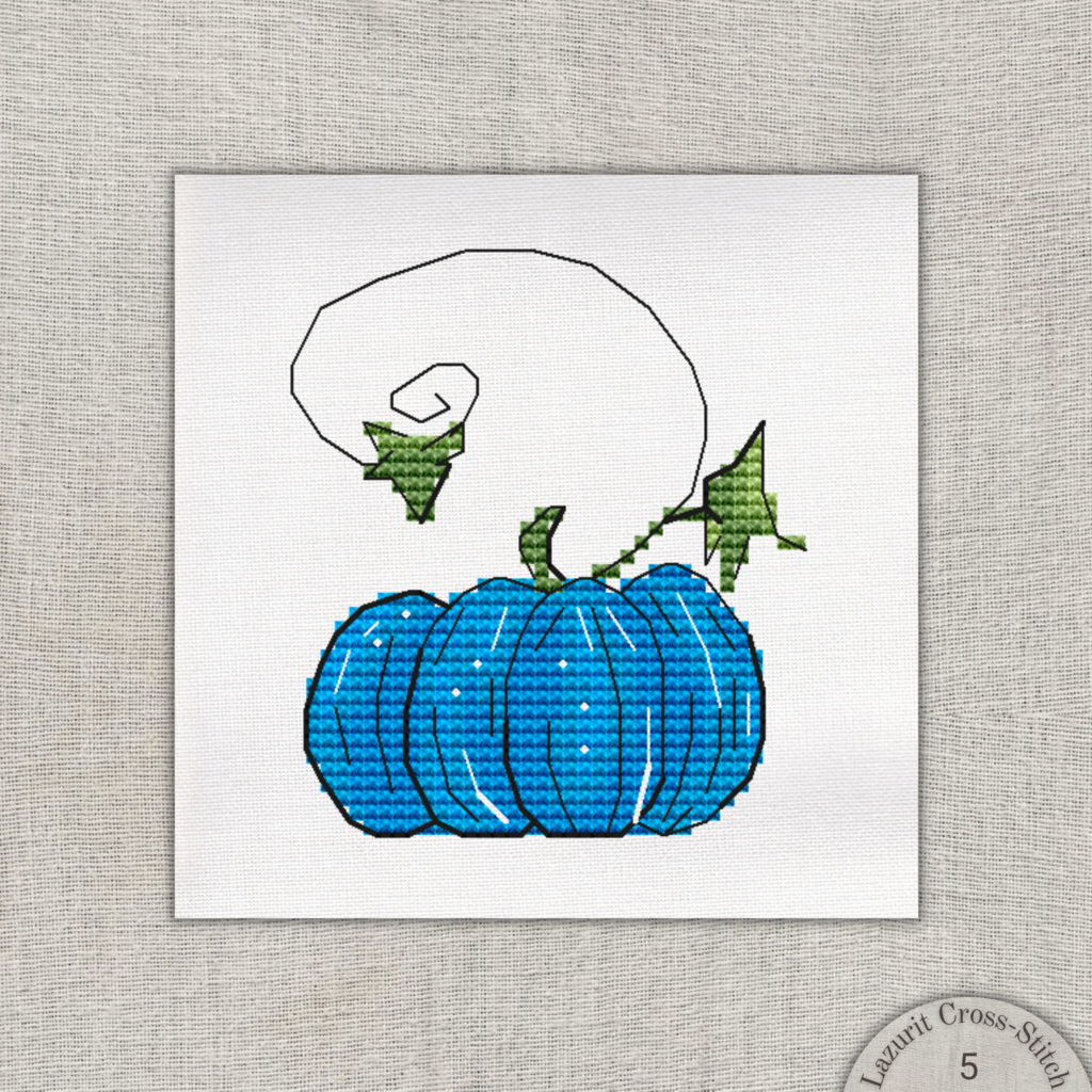 Unique Blue Pumpkin Cross Stitch Pattern for Autumn | Colorful Quirky Pumpkin Cross Stitch Design - DIY Craft