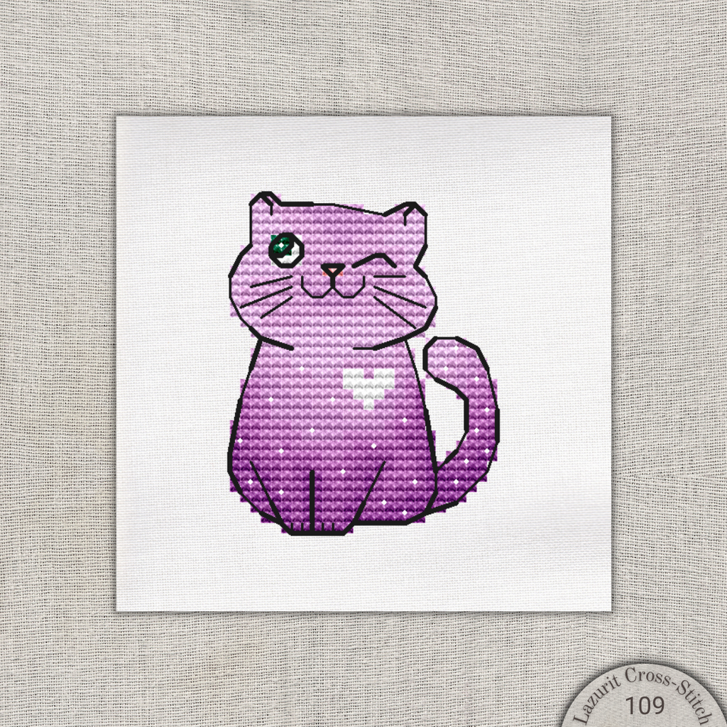Adorable Purple Cat Cross-Stitch Pattern for Cat Lovers | Easy and Fun DIY
