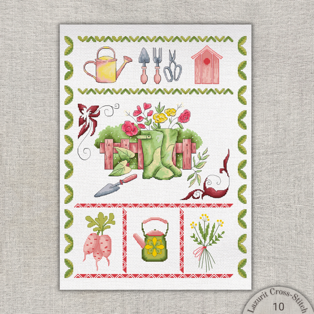 Spring Cares Cross-Stitch Pattern - Gardener's DIY Embroidery Sampler